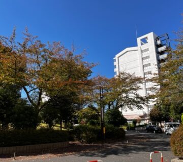 今日は、秋晴れの中で村山団地に商店街のチラシをポスティングします。