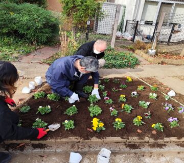 当日は、8人のご利用者が作業を行い、それぞれの球根を植えていきました。